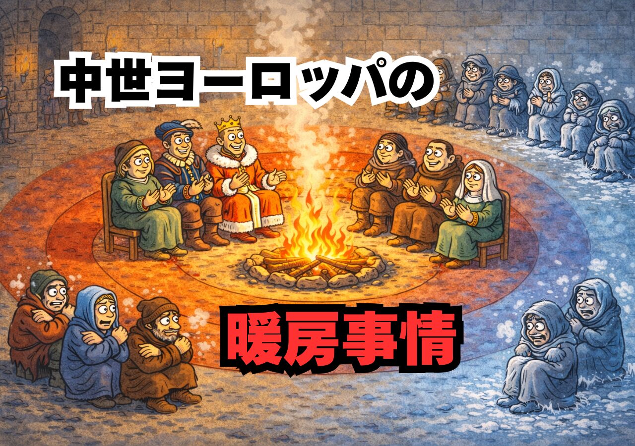 暖炉の前だけ天国だった中世ヨーロッパ―大広間の中央で普通に火を焚く時代